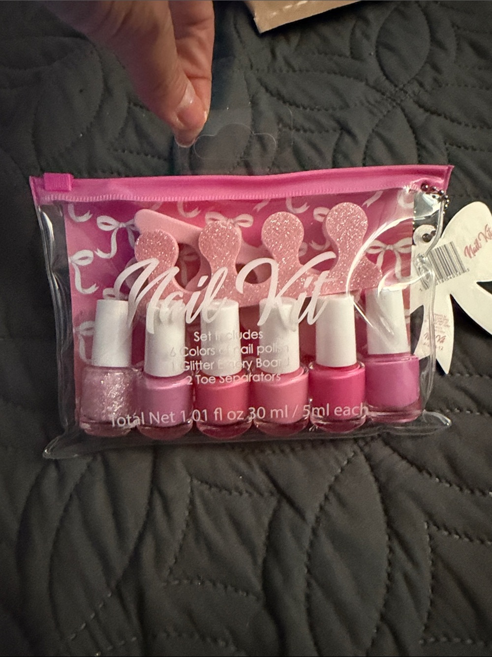 Pink Girls' Nail Kit with Glitter Polish and Toe Separators